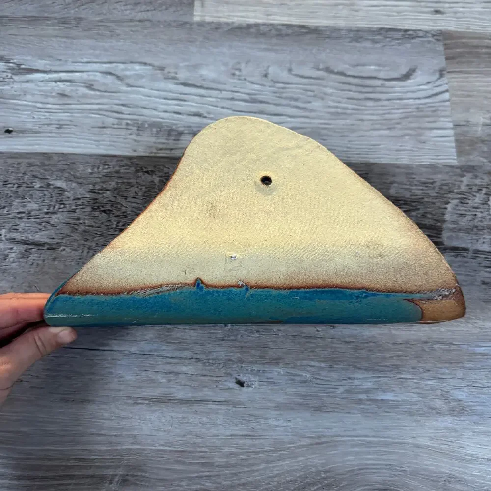 Handmade Studio Pottery Turquoise Ceramic Wall Pocket Vase Sculpture